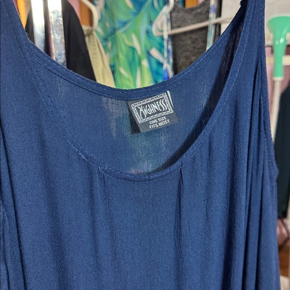 Highness Navy Blue Handkerchief Hem Tie-Dye Beach Dress - OSFM - Picture 4 of 5